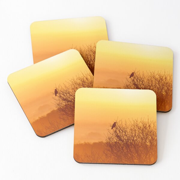 Item preview, A silhouette of a crow in an oak tree in a golden misty sunrise designed and sold by Found // Framed.