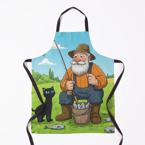 Item preview, Old Fisherman and His Curious Cat – Peaceful Countryside Catch designed and sold by CraftMuse19.
