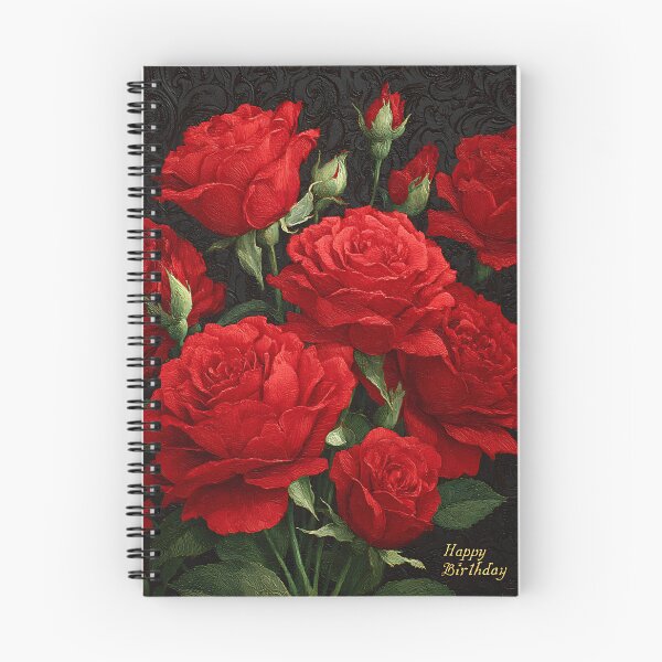 Item preview, Classic Red Rose Bouquet with Ornate Dark Background and Birthday Message designed and sold by daila70.