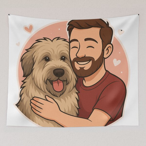 Item preview, Rustic Bond: Man & Catalan Sheepdog Cartoon designed and sold by GoodyPaws.