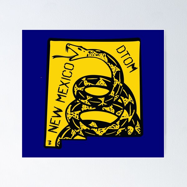 Item preview, New Mexican Nuevo Mexicano - Libertarian - Don't Tread On Me Gadsden Snake on  NEW MEXICO Map on Blue default background, #020279 DTOM = Don't Tread On Me designed and sold by pelagio.