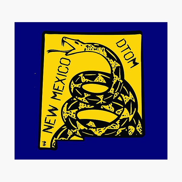 Item preview, New Mexican Nuevo Mexicano - Libertarian - Don't Tread On Me Gadsden Snake on  NEW MEXICO Map on Blue default background, #020279 DTOM = Don't Tread On Me designed and sold by pelagio.
