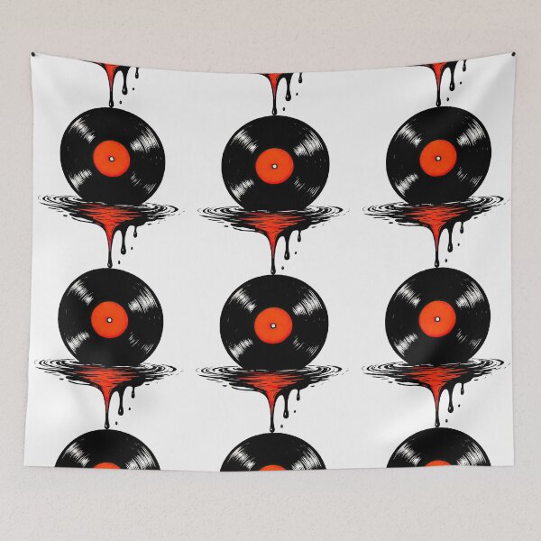 Item preview, Melting Vinyl Record with Red Center Dark Music Art designed and sold by ArtfulWeave.