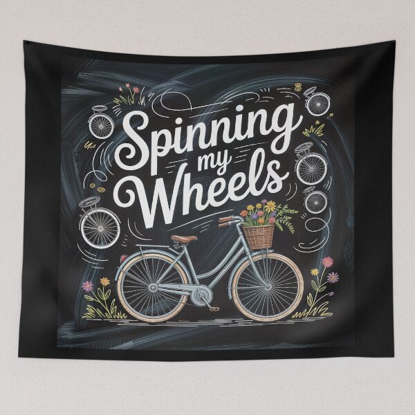 Item preview, Spinning My Wheels – Whimsical Bicycle & Floral Typography Art designed and sold by ForeverPrintsOK.