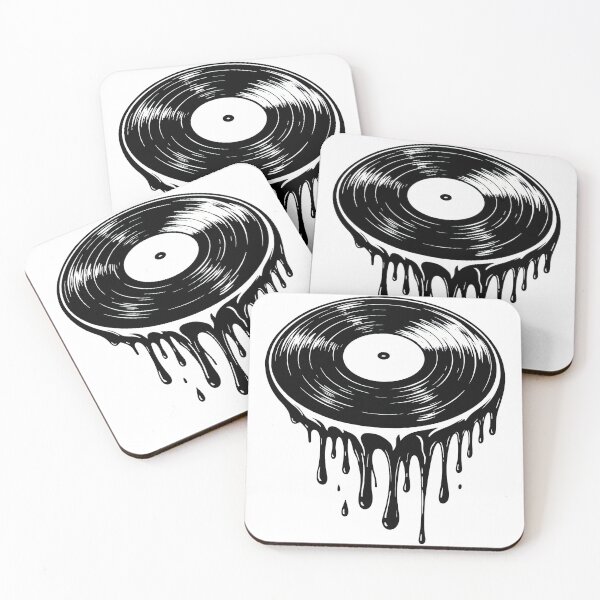 Aperçu de l'œuvre Disque vinyle fondu, design d'art goutte à goutte noir et blanc créée et vendue par ArtfulWeave.