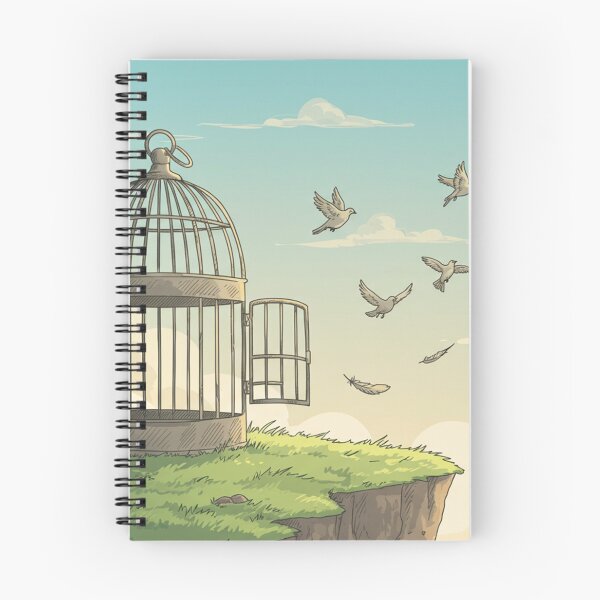 Item preview, Freedom in Motion – Illustrated Open Cage & Birds Art Print designed and sold by MikokoDesigns.