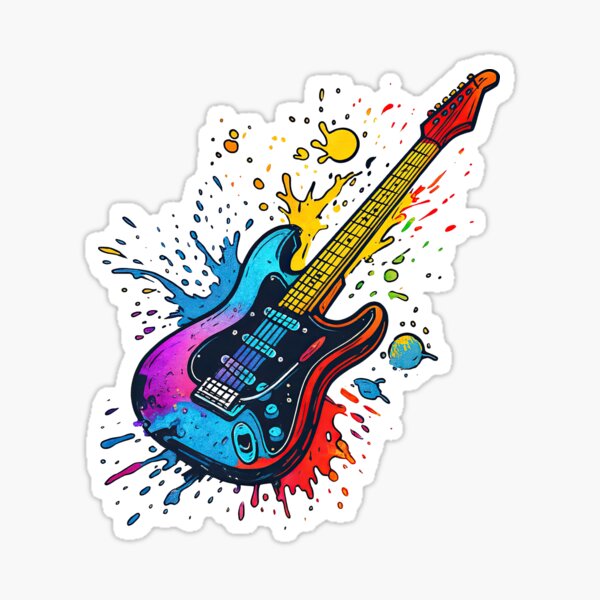 Item preview, Colorful Electric Guitar with Paint Splash Art Design designed and sold by ArtfulWeave.