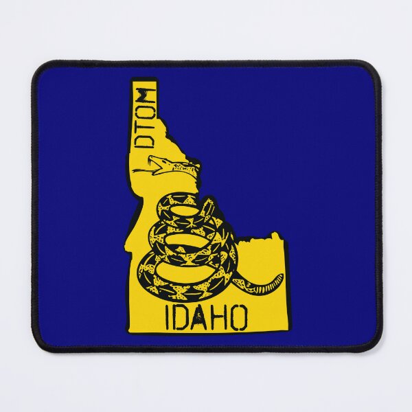 Item preview, IDAHOAN - Libertarian - Don't Tread On Me Gadsden Snake on IDAHO Map on Blue default background, #020279 DTOM = Don't Tread On Me designed and sold by pelagio.
