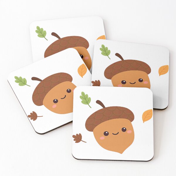 Item preview, Cute Kawaii Acorn with Smiling Face and Leaves designed and sold by ArtfulWeave.