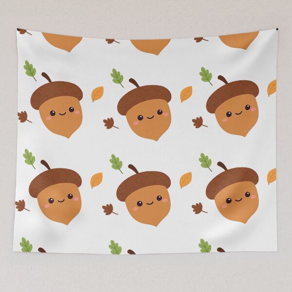 Item preview, Cute Kawaii Acorn with Smiling Face and Leaves designed and sold by ArtfulWeave.