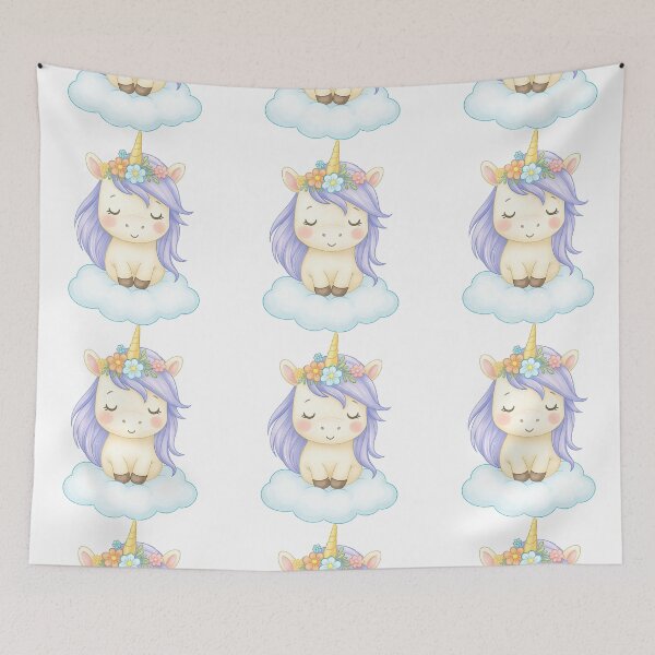 Item preview, Cute Pastel Unicorn Sitting on Cloud with Flowers designed and sold by ArtfulWeave.