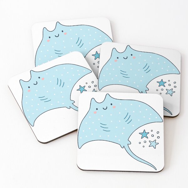 Item preview, Cute Kawaii Blue Manta Ray with Stars designed and sold by ArtfulWeave.