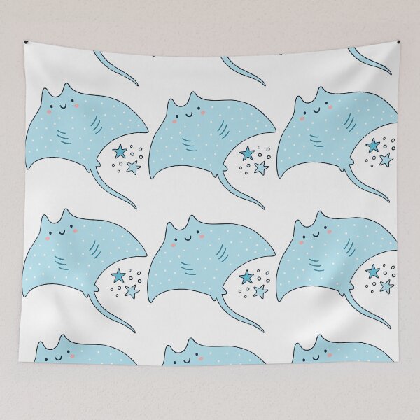Item preview, Cute Kawaii Blue Manta Ray with Stars designed and sold by ArtfulWeave.