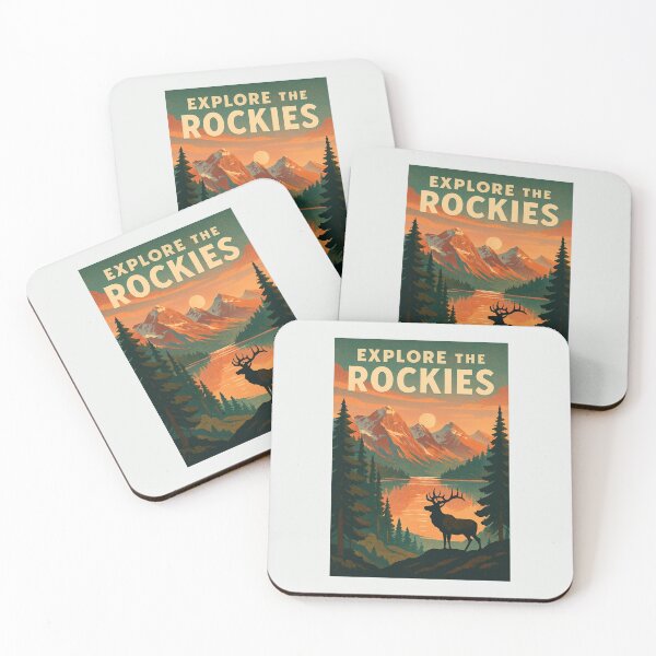 Item preview, Retro Travel Poster Rocky Mountains designed and sold by lea-lani.
