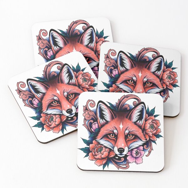 Item preview, Neotraditional Fox Tattoo – Elegant Fox Head with Peonies Design designed and sold by Ojo de Lilith.