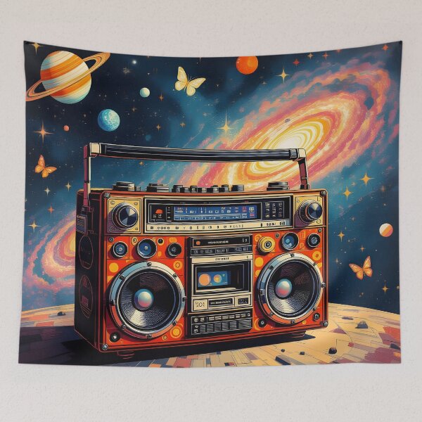 Item preview, Galactic Soundwaves – Bauhaus Boombox in a Cosmic Dreamscape designed and sold by WhimsicalThredz.