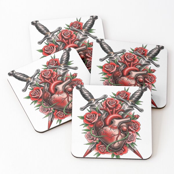 Item preview, Neotraditional Anatomical Heart Tattoo – Roses and Crossed Daggers designed and sold by Ojo de Lilith.