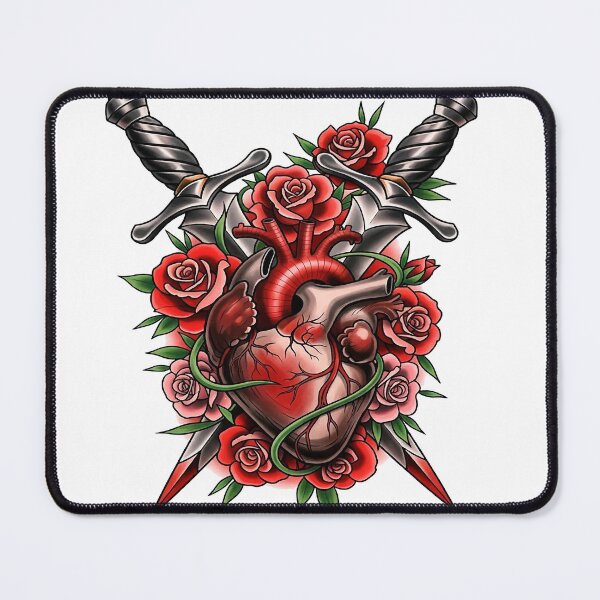 Item preview, Neotraditional Anatomical Heart Tattoo – Roses and Crossed Daggers designed and sold by  Ojo de Lilith.