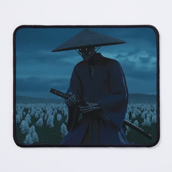 Item preview, Skeleton Samurai in Blue Kimono Kneeling Under Moonlight Among White Flowers designed and sold by -DEEWOLF-.