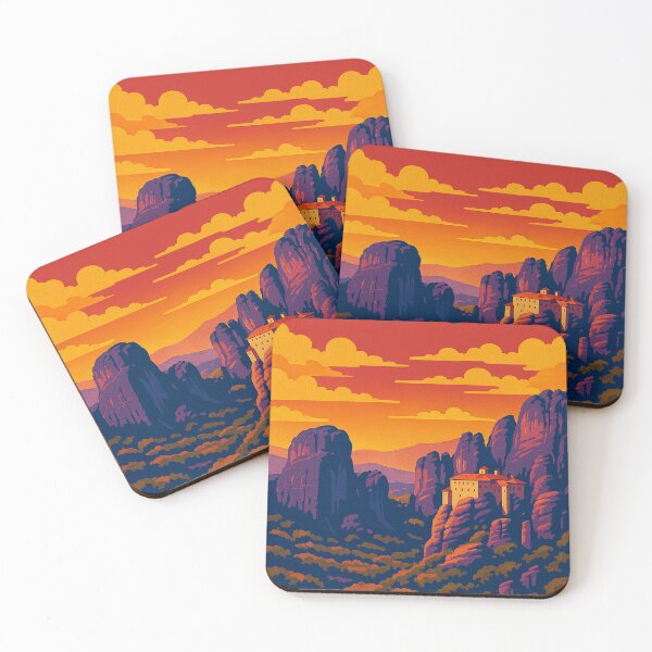 Item preview, Colorful Meteora Greece Travel Poster | Retro Pop Art Landscape | Psychedelic Monastery Cliffs Wall Art | Greek Nature Print | Vintage Style Travel Decor designed and sold by PaintedPixels01.