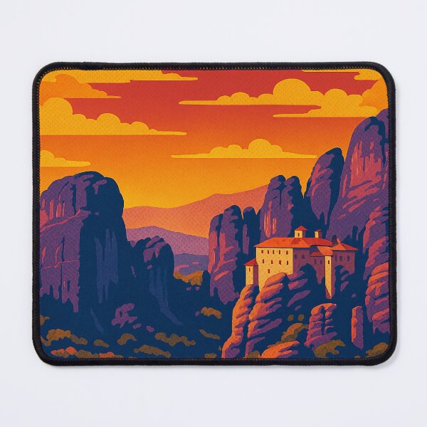 Item preview, Colorful Meteora Greece Travel Poster | Retro Pop Art Landscape | Psychedelic Monastery Cliffs Wall Art | Greek Nature Print | Vintage Style Travel Decor designed and sold by PaintedPixels01.