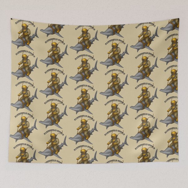 Item preview, Vintage Diver with Diving Helmet Riding a Hammerhead Shark URM designed and sold by urmaddad.
