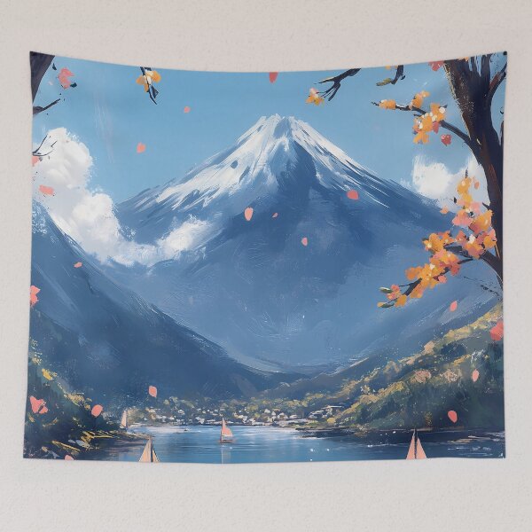 Item preview, Japanese Landscape Tranquil Lake Framing Majestic Fuji, Sailing Dreams Awaken designed and sold by mildaclairmo.