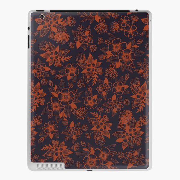 Dark Navy Blue & Orange/Rust Floral Pattern iPad Skin