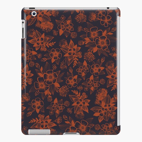 Dark Navy Blue & Orange/Rust Floral Pattern iPad Snap Case