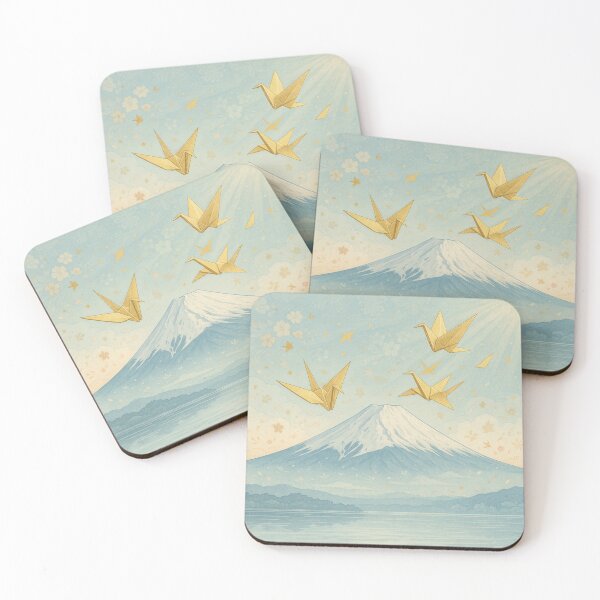 Item preview, Golden Cranes Over Mt. Fuji in Spring Breeze designed and sold by TokyoBloomworks.