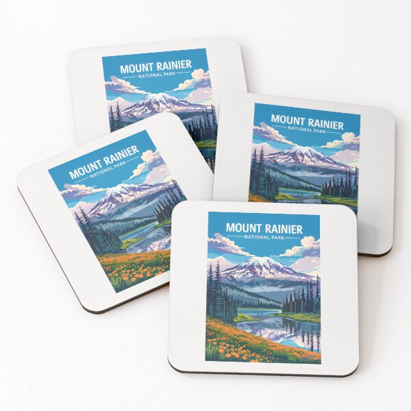Item preview, Retro Travel Poster Mountain Rainier designed and sold by lea-lani.