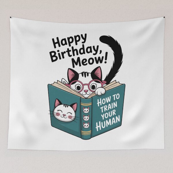 Artikelvorschau, Alles Gute zum Geburtstag, Moew-Katze liest ein Buch. So trainieren Sie Ihre menschlichen Katzenliebhaber entworfen und verkauft von brynatshop.