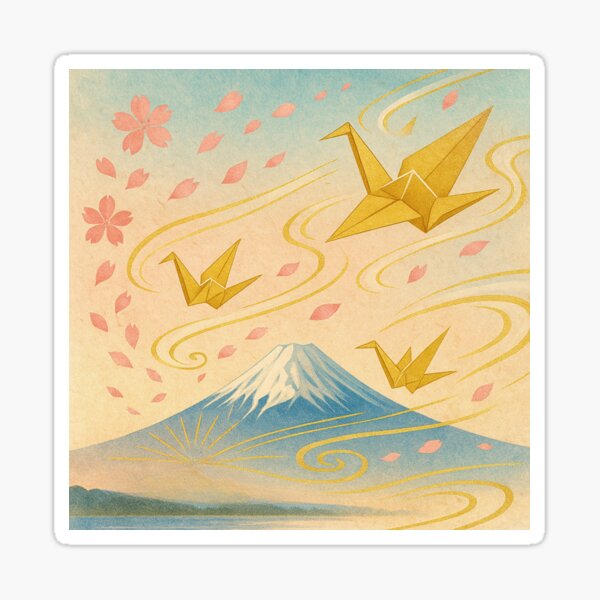 Item preview, Spring Breeze and Golden Cranes over Mt. Fuji designed and sold by TokyoBloomworks.