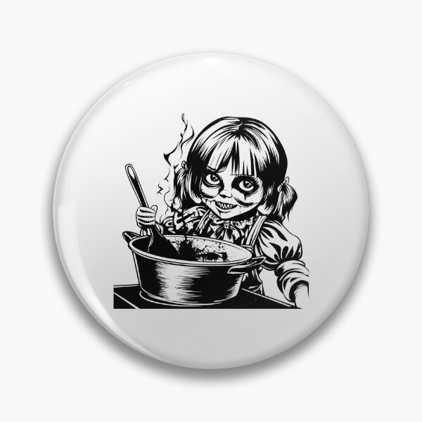 Artikelvorschau, Killer Doll Cooking Scene Gruseliger Koch Spooky Halloween entworfen und verkauft von inkoutninja.