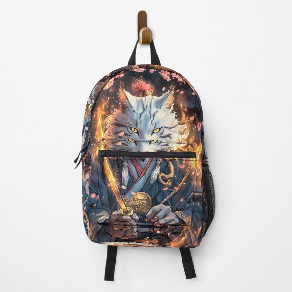 Item preview, Animal Flaming Samurai Cat Standing Amid Cherry Blossom Storm designed and sold by earlobejerk.