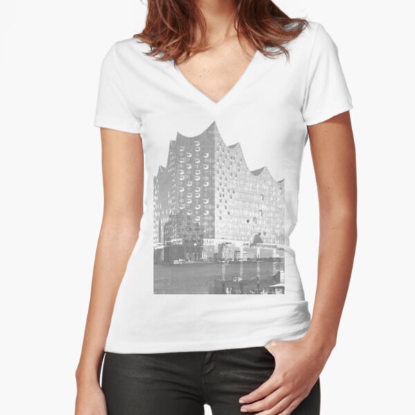 Elbphilharmonie Double Tailliertes T-Shirt mit V-Ausschnitt
