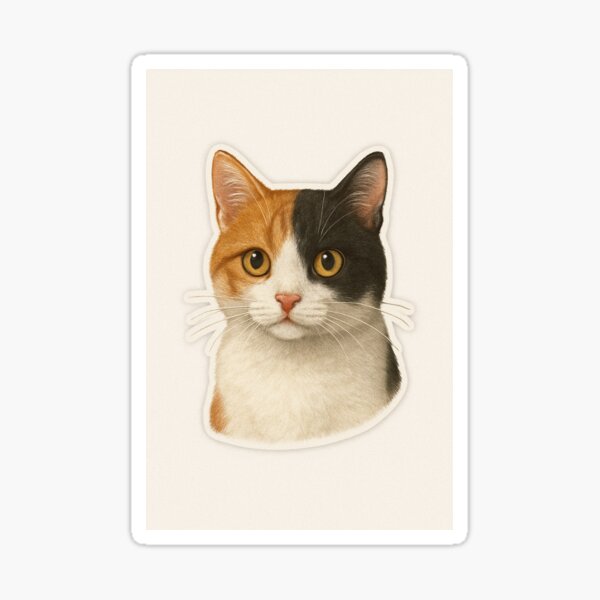 Item preview, Adorable Calico Cat Face Realistic Pet Sticker designed and sold by Printiqo.