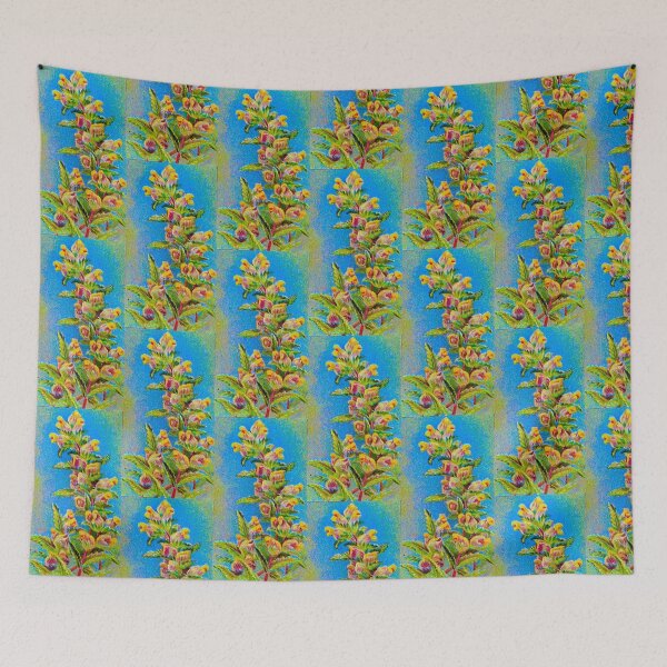 Item preview, Antique Cigarette Card Yellow Rattle Flower Litho Print designed and sold by theoddshelf.
