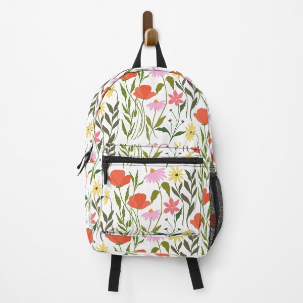 Item preview, Vibrant Wildflower field in pink red yellow and green on white background designed and sold by PrettywithColor.