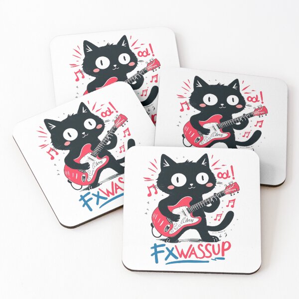 Item preview, Rock Star Black Cat Playing Red Guitar - Funny FxWassup Music Lover Design designed and sold by Colorful-Garden.