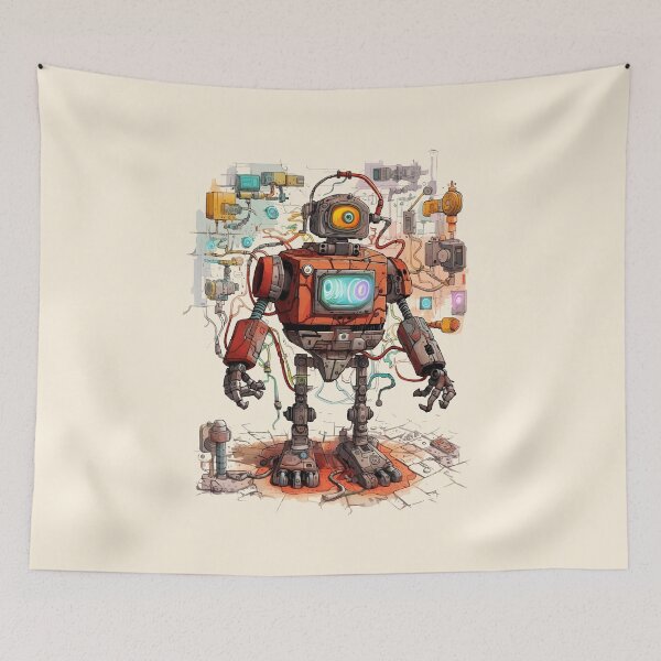 Item preview, Vintage Cyborg Robot Design – Cyberpunk red robot - Kids Room Vibes designed and sold by CroesCreations.
