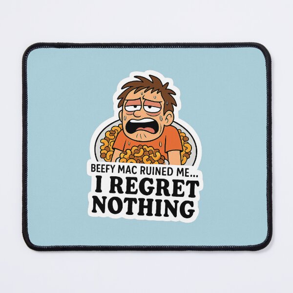 Item preview, I Regret Nothing Beefy Mac Sticker – Funny Food Overload Cartoon designed and sold by YuliaHulia.
