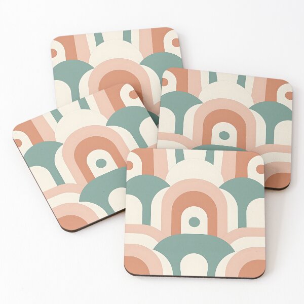 Item preview, Mid Century Modern Retro Geometric Vintage Green Peach designed and sold by Prints and Lifestyle.