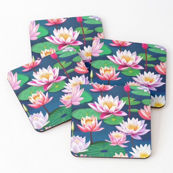 Item preview, Pink White Lotus Water Lily Flowers & Green Leaves designed and sold by CatyArte.