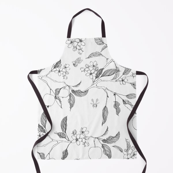 Item preview, Black white line apple branch. Blooming branch of sakura apple tree seamless pattern. designed and sold by MatyKotiv.