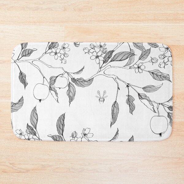 Item preview, Black white line apple branch. Blooming branch of sakura apple tree seamless pattern. designed and sold by MatyKotiv.