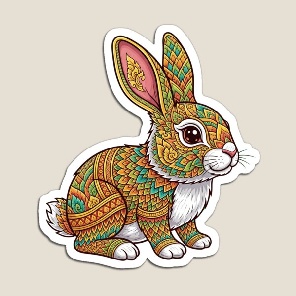 Item preview, Sacred Thai Pattern Rabbit – Ornate Folk Art Bunny Design for Whimsical Decor & Apparel designed and sold by PatternXS.