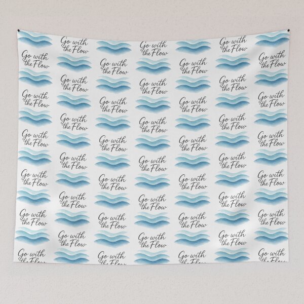 Item preview, Go With the Flow – Cursive Typography with Blue Waves designed and sold by Kalpa.