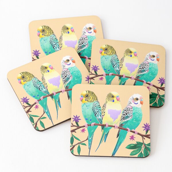 Item preview, Three Colorful Budgies on a Branch designed and sold by paulrommer.