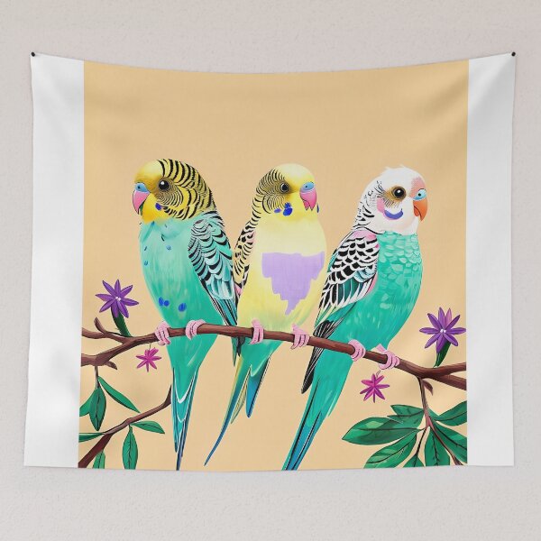 Item preview, Three Colorful Budgies on a Branch designed and sold by paulrommer.